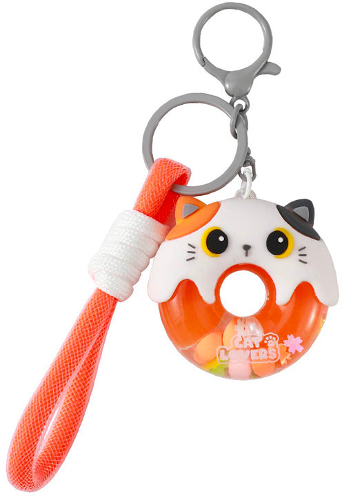 I-total Deko-Schlüsselanhänger Donut XL3065 Orange Cat – Flüssigfüllung, Glitzer, 100 × 85 × 45 mm