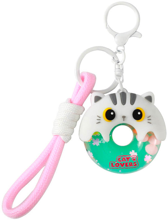I-total Schlüsselanhänger Donut White Cat – Flüssigfüllung, Glitzer, 85 × 45 × 100 mm