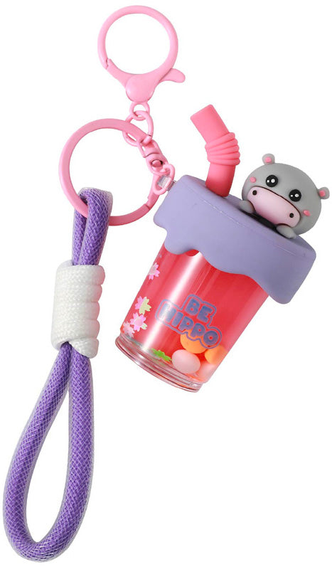 I-total Schlüsselanhänger Bubble Tea Hippo – Flüssigkeitseffekt, Glitzer, 100 × 85 × 45 mm