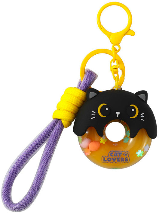 I-total Schlüsselanhänger Donut XL3153 Black Cat – Flüssigfüllung, Glitzer