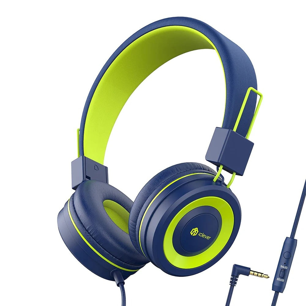 Iclever HS14 Kinderkopfhörer – On-Ear, Stereo, Kabel, 3,5 mm Klinke, 85 dB Lautstärke-Limit, Blau/Grün