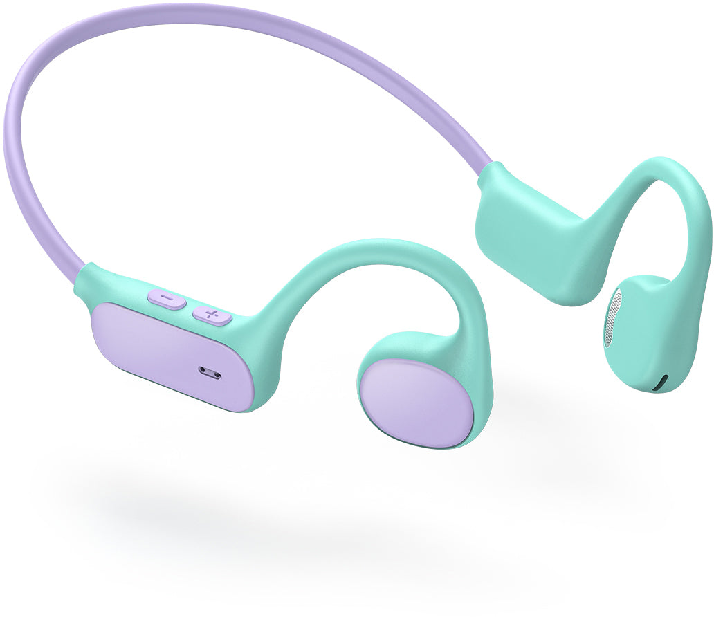 Iclever OWS01 Kinderkopfhörer – Stereo, BT 5.4, 85 dB Lautstärke-Limit, Violett/Grün