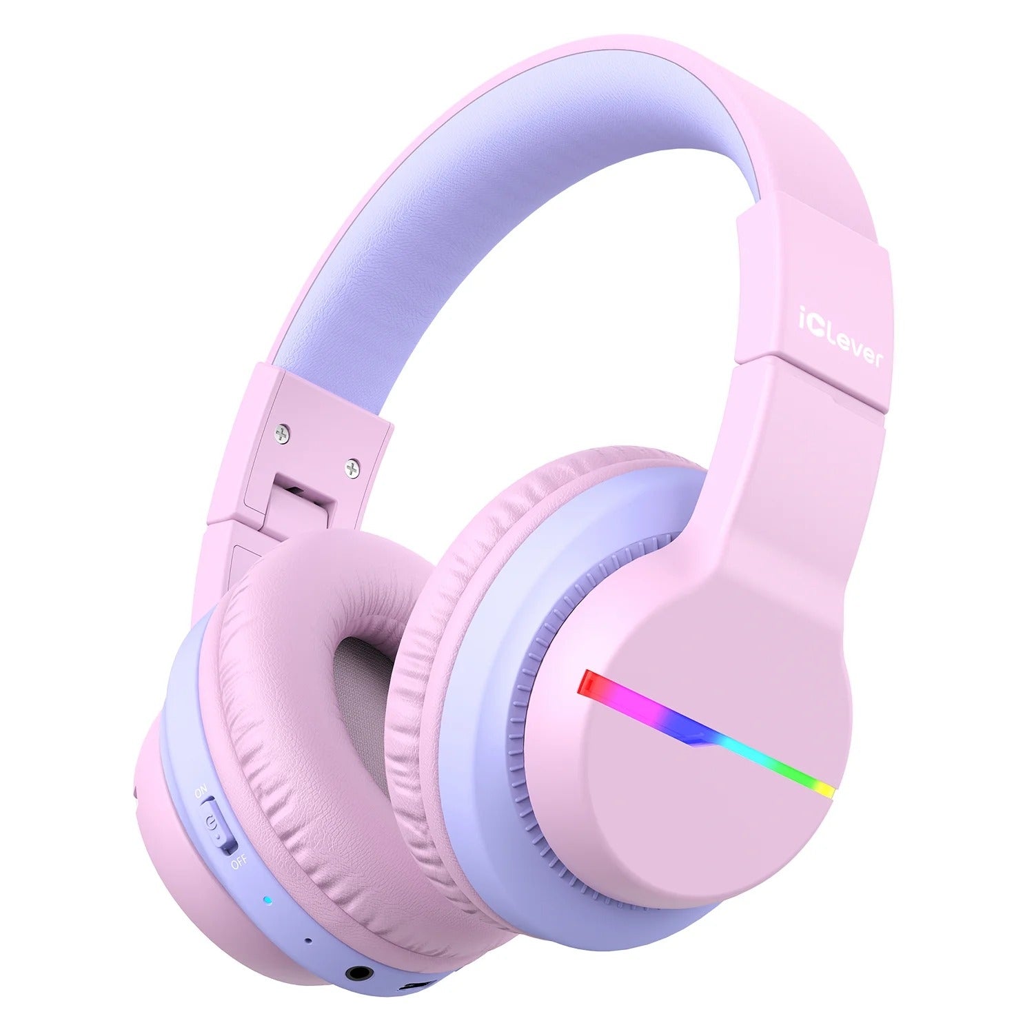 iClever BTH12 (C03-1702N) Kinderkopfhörer – Stereo, Kabel + BT (3,5 mm Klinke), 85 dB-Limit, LED, Pink, BT 5.2