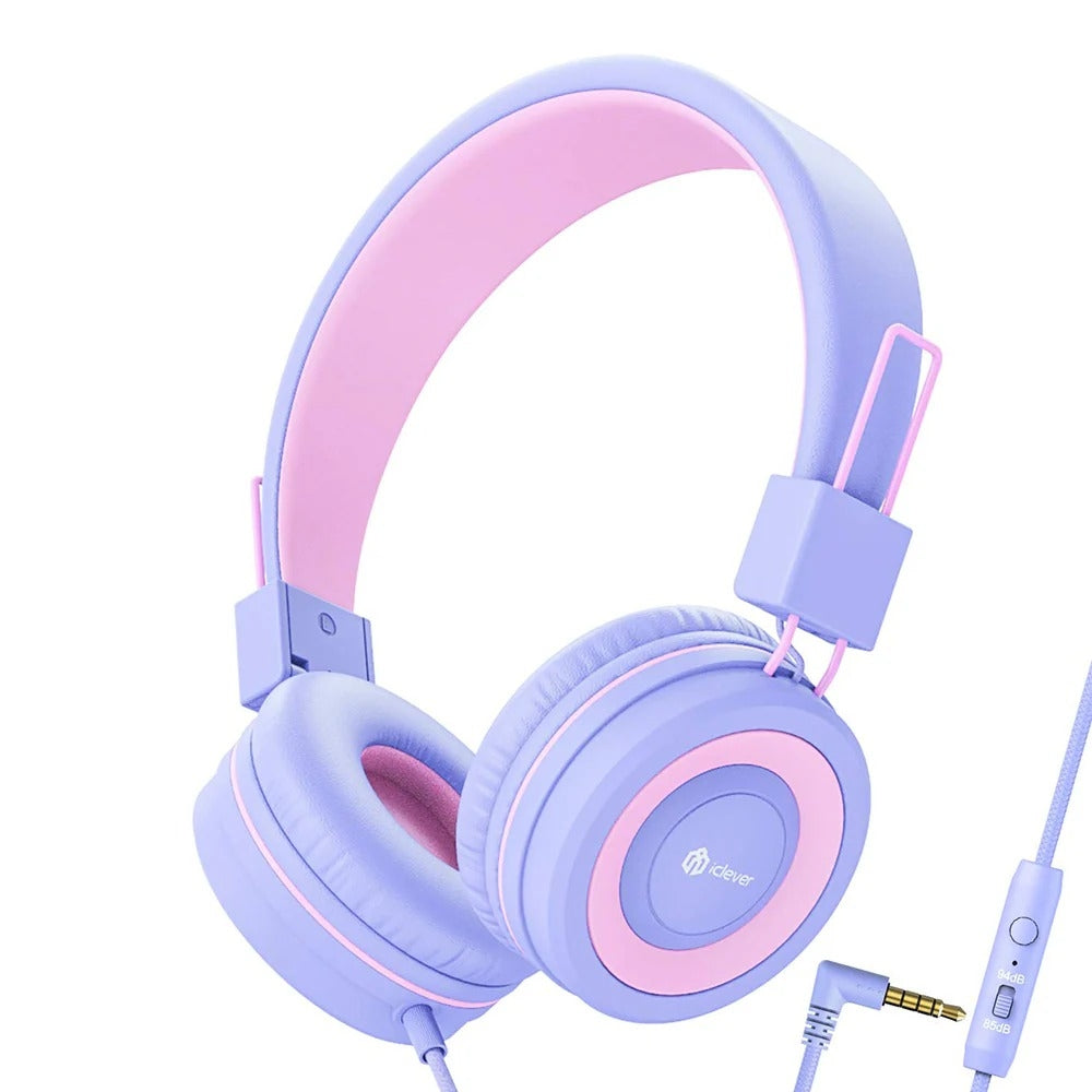iClever HS14 Kinderkopfhörer – On-Ear, Stereo, Kabel, 3,5 mm Klinke, 85 dB Lautstärke-Limit, Violett