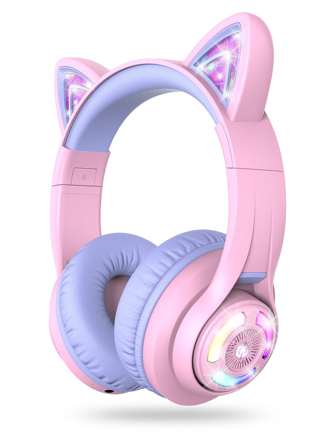 iClever BTH13 Kinderkopfhörer – Kabel + BT, 85 dB Lautstärke-Limit, RGB-Katzenohren, Violett, BT 5.2