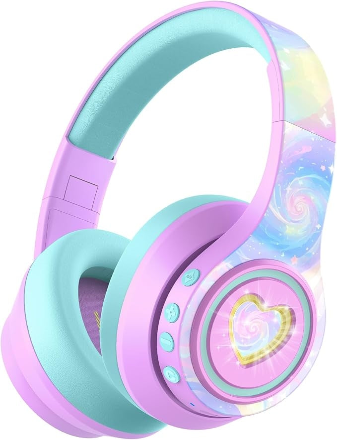 Iclever C09-2301N Kinderkopfhörer – Over-Ear, BT, 3,5 mm Klinke, ANC, 80 dB Lautstärke-Limit, Violett