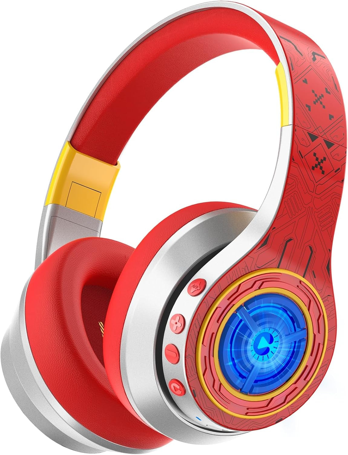 Iclever C09-2301N Kinderkopfhörer – Over-Ear, Kabel + BT, ANC, Rot/Silber, BT 6.0