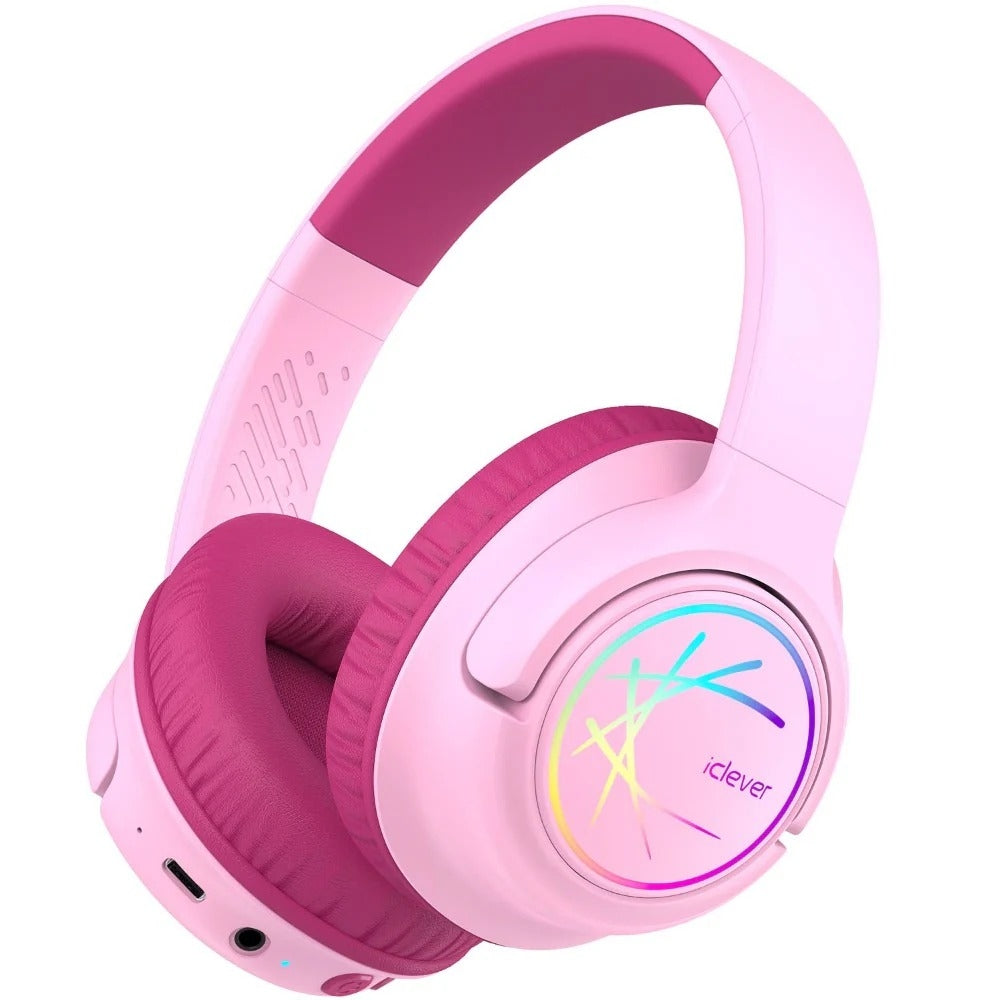 iClever BTH18 Kinderkopfhörer – On-Ear, Kabel + BT, 74/85 dB Lautstärke-Limit, Pink, BT 5.3