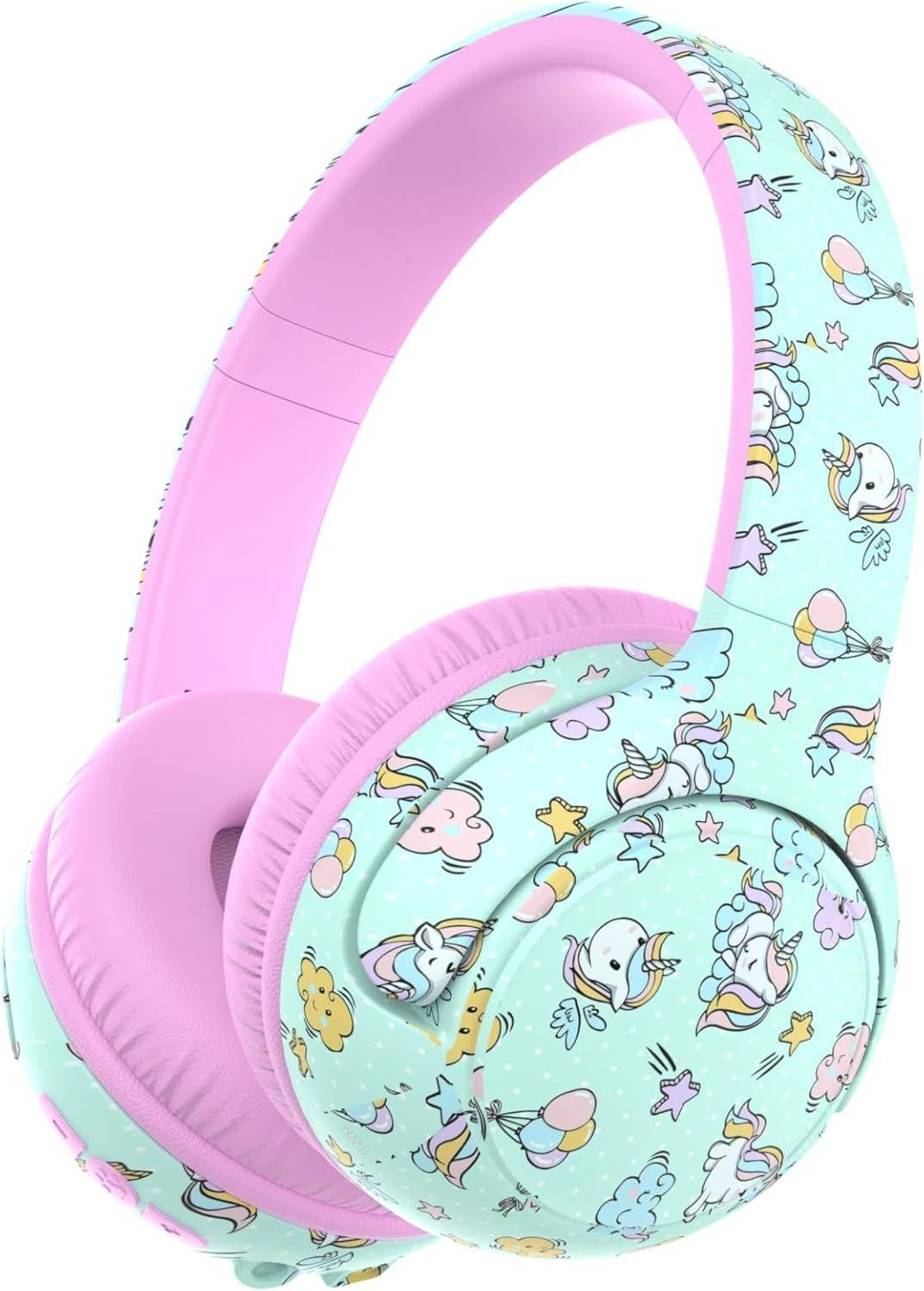 iClever C18-2083N BTH27 Kinderkopfhörer – On-Ear, Kabel + BT, 75/80 dB Lautstärke-Limit, Grün/Rosa