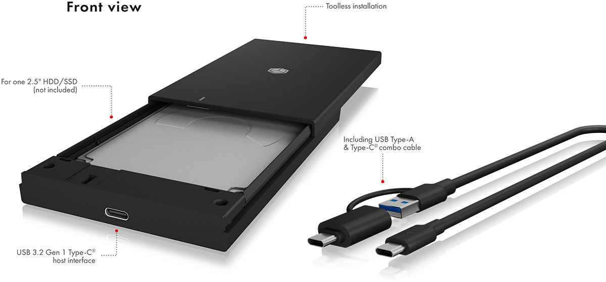 ICY BOX IB-200T-C3 – 1-Bay 2,5" SSD-Gehäuse – für 2,5" SATA I/II/III (≤ 9,5 mm)