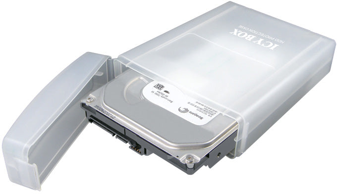 ICY BOX HDD-Koffer/Box – 3,5" HDD, Staub-, Sturz- und Spritzwasserschutz, 138 × 184 × 55 mm, Transparent
