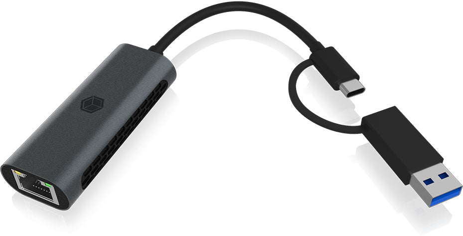 ICY BOX IB-LAN301 Netzwerkadapter USB-C/USB-A zu RJ-45 – 2,5 Gbit/s, Plug & Play, für Windows/macOS/ChromeOS