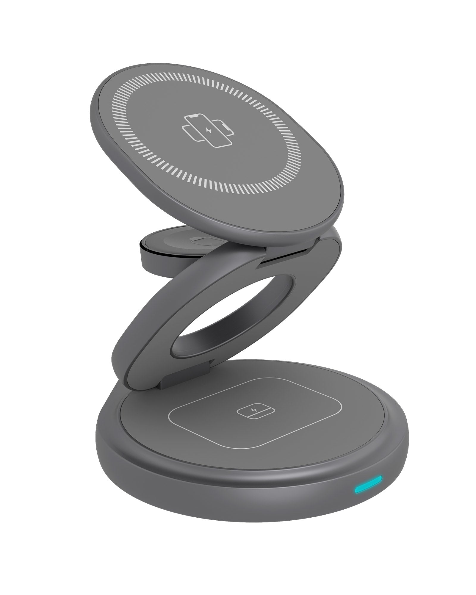 ICY BOX IB-SH101-CH 3-in-1 Ladeständer – Qi – 15 W/2,5 W/3 W – für iPhone/Samsung Galaxy/Apple Watch – Anthrazit