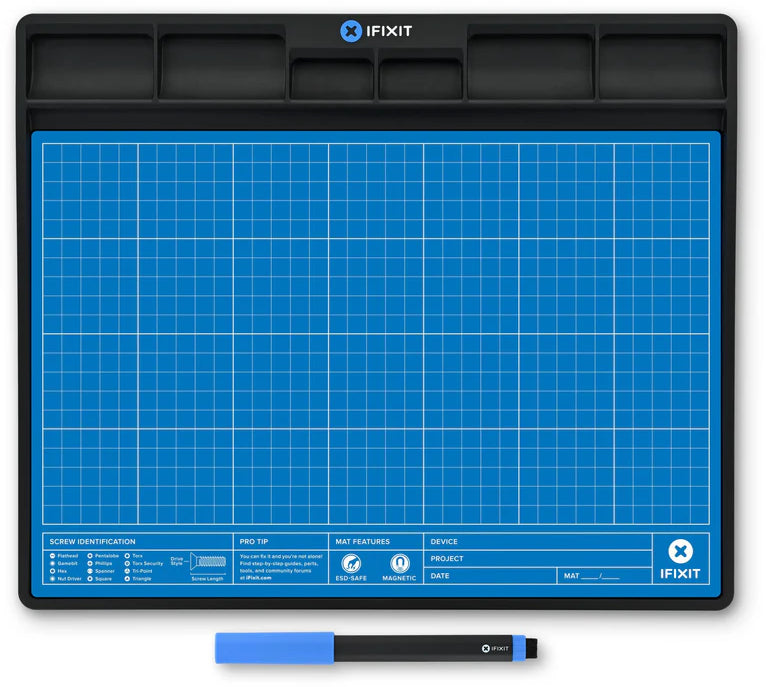 iFixit Magnetmatte – antistatisch, mit Stift, mit Bithalter, schwarz/blau/weiss, B 250 × H 11 × T 300 mm