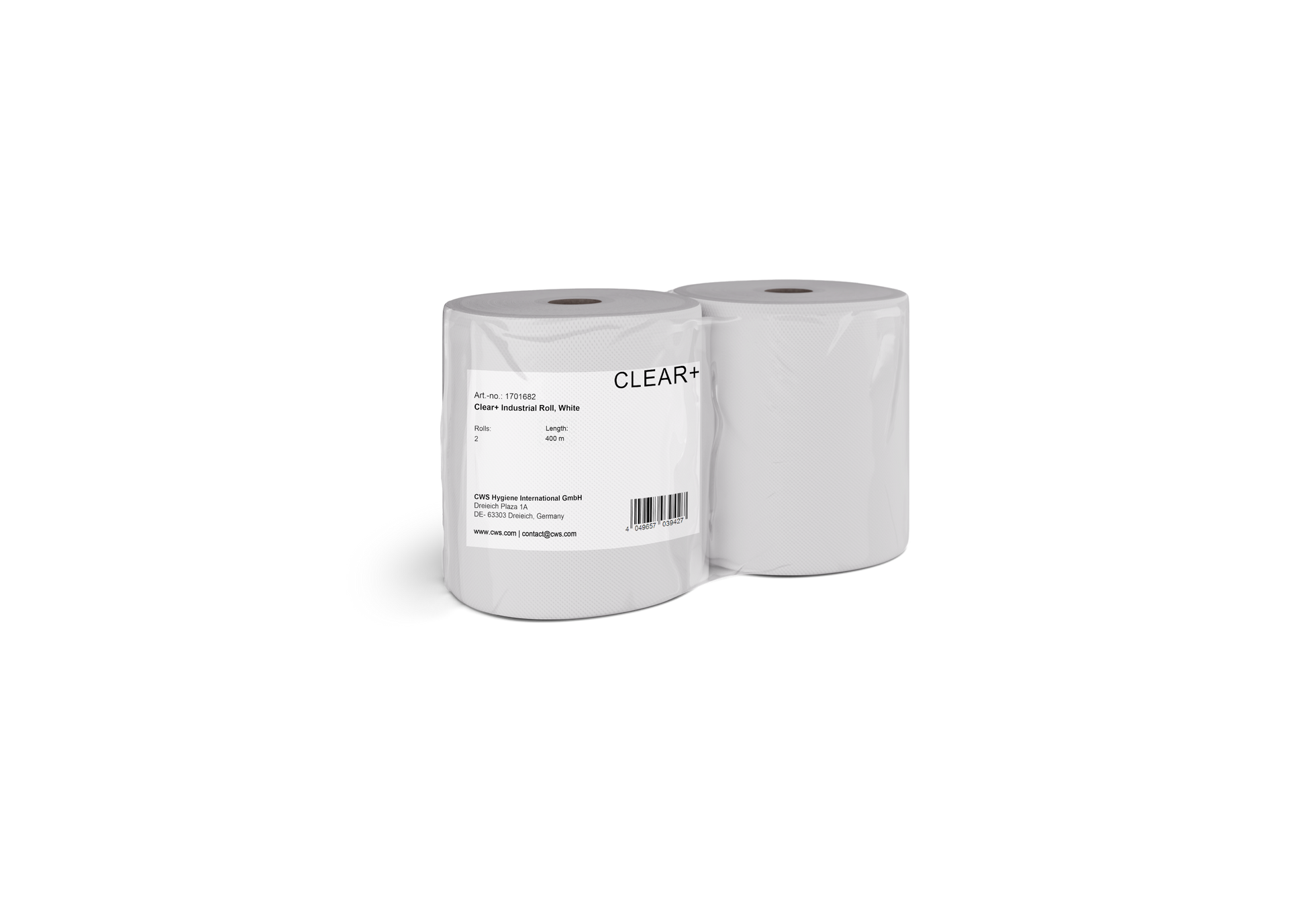 Clear+ Handtuchrolle – 2-lagig, weiss, Zellstoff – 400 m – EU Ecolabel