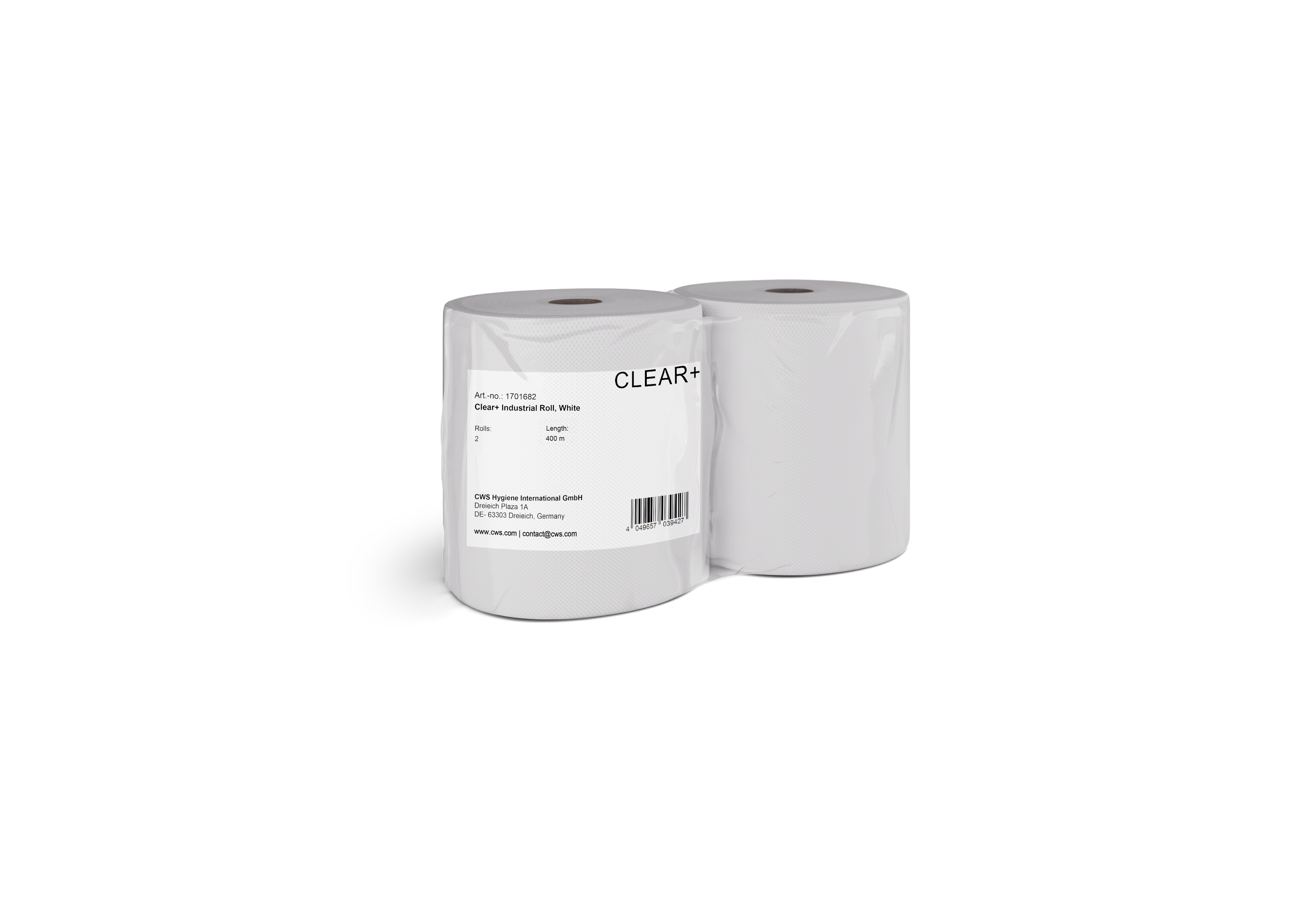 Clear+ Handtuchrolle – 2-lagig, weiss, Zellstoff – 400 m – EU Ecolabel