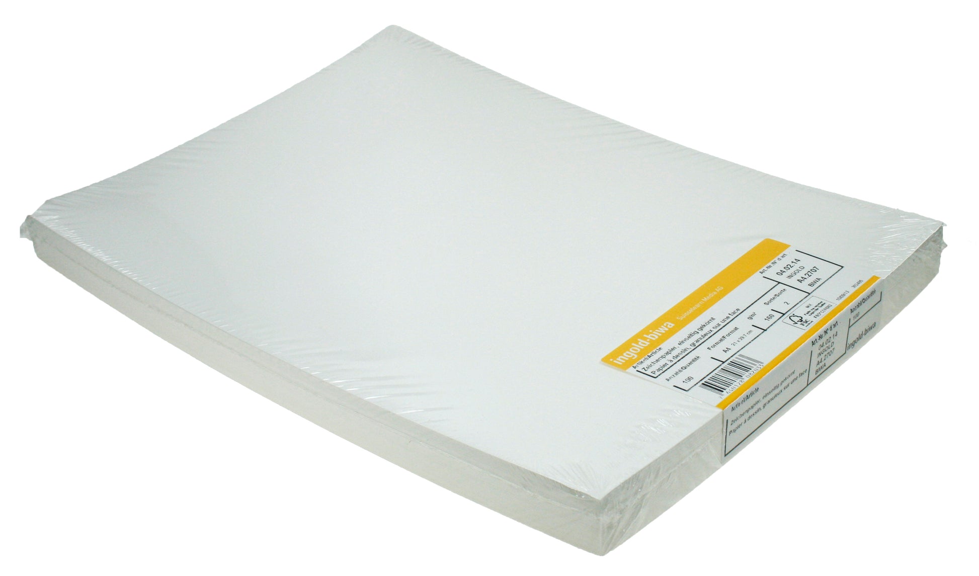 Ingold-biwa Zeichenpapier – A4, 160 g/m², weiss, satiniert, blanko, 100 Blatt – FSC