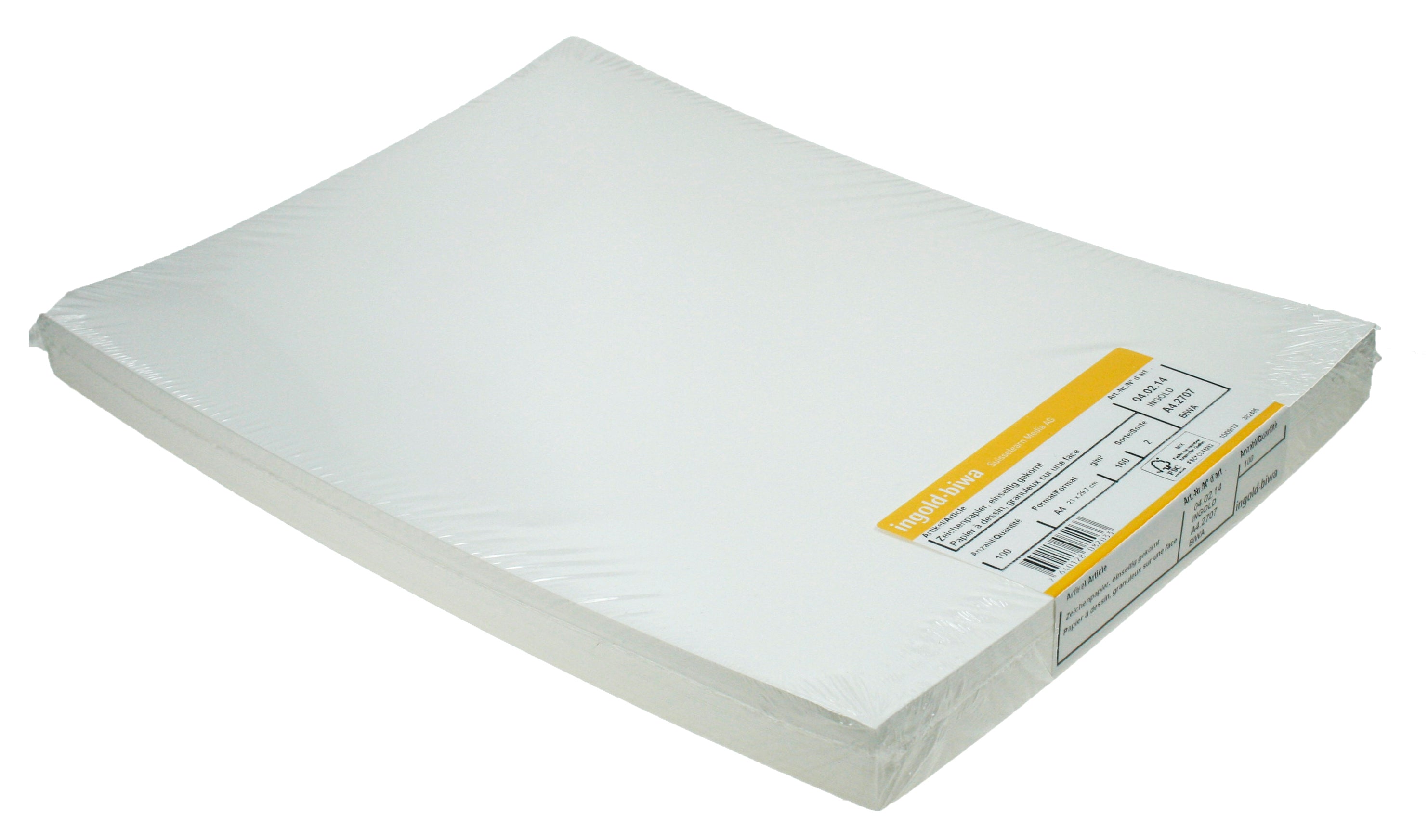 Ingold-biwa Zeichenpapier – A4, 160 g/m², weiss, satiniert, blanko, 100 Blatt – FSC