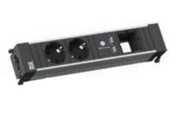 Bachmann Steckdosenleiste – 2× Schuko (Typ F), USB, mit Kinderschutz, schwarz
