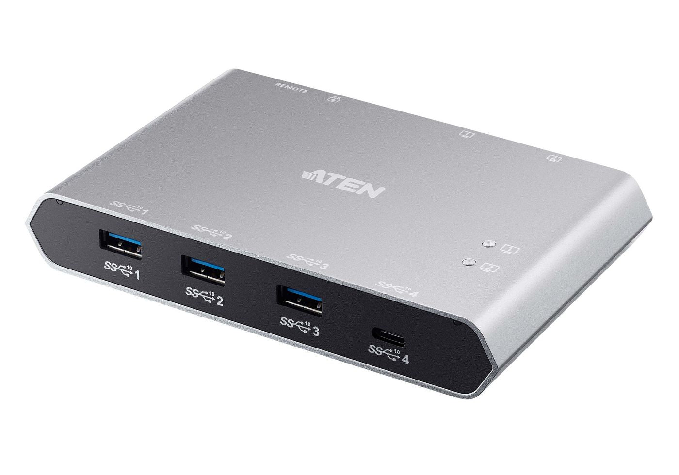 ATEN USB-Switch 2-Port, USB 3.2 Gen 1 (Typ A), USB-Hub, DC-Anschluss, Aluminiumgehäuse