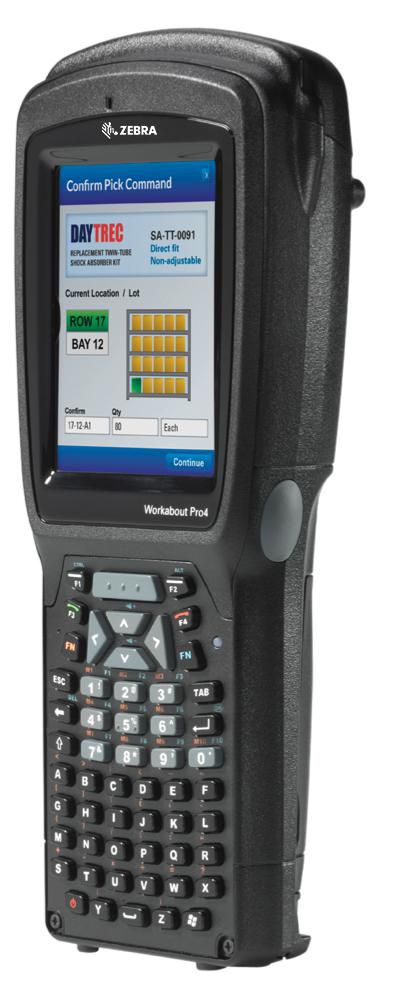 Zebra 3,7" – 640 × 480 Touch (4:3), OMAP AM3703, 0,5 GB RAM, 4 GB SSD, Windows Embedded Handheld 6.5