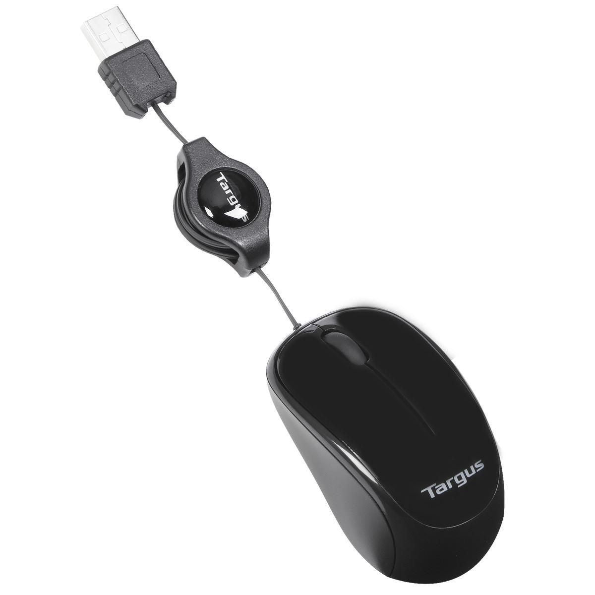Targus Retraktierbare kabelgebundene Bluetrack Mobile Maus – kabelgebunden, aufrollbares Kabel, schwarz