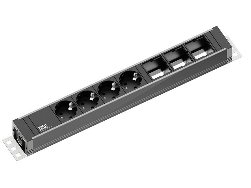 Bachmann Steckdosenleiste – 4× Schuko (Typ F), 3 m, ohne Schalter, anthrazit/silber