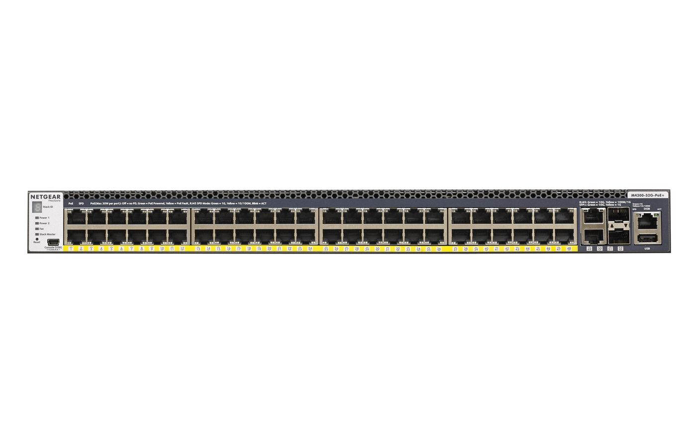 NETGEAR M4300-52G-PoE+ – Managed Switch – 48×GbE, 2×SFP+, L2+/L3, PoE+ 591 W, 1U