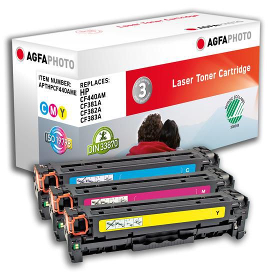 AgfaPhoto Toner-Multipack 312A – C/M/Y, 2700 Seiten – für HP CF440AM/CF381A/CF382A und andere