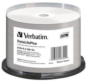 Verbatim DVD-R 4,7 GB – 16×, bedruckbar, 50er Spindel