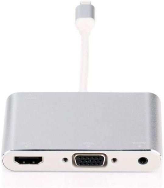 Microconnect LIGHT-HUB4 – Lightning-Hub – 3,5 mm, HDMI, VGA, 480 Mbit/s – für iPhone/iPad – 0,1 m – Silber