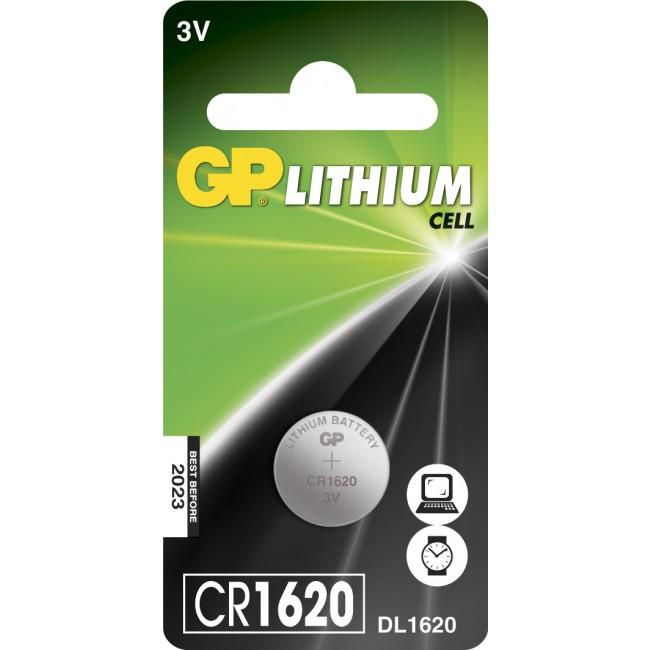 GP Batteries Knopfzelle CR1620, Lithium, 3 V – 1 Stk.