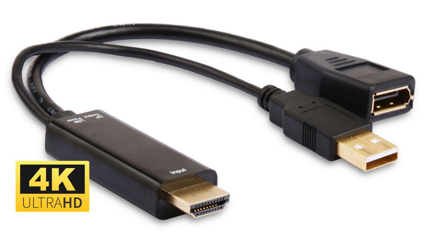 Microconnect HDMI-auf-DisplayPort-Adapter, 4K@30 Hz, aktiv, mit USB-Strom