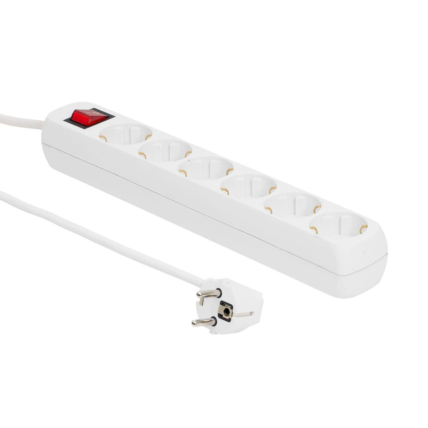 Microconnect Steckdosenleiste – 6× Schuko (Typ F), 1,8 m, mit Schalter, Weiss