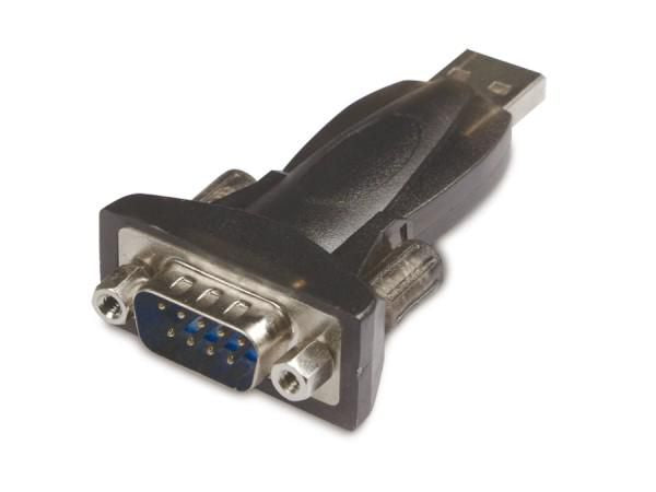 Microconnect USB-A zu RS-232 Adapter – D-Sub 9 (männlich), FTDI-Chipsatz, Schwarz