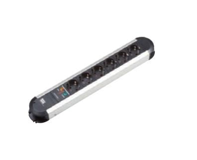 Bachmann PRIMO Steckdosenleiste – 6× Schuko (Typ F), ohne Schalter, Überspannungsschutz, Aluminium/Schwarz