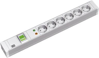 Bachmann 19" Steckdosenleiste – Typ F×6, Kabel 2 m, Stecker CEE7/7 – Kunststoff, Grau, Ein-/Ausschalter