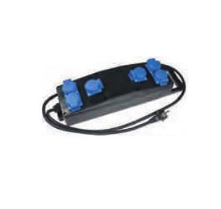 Bachmann Steckdosenleiste, 6×CEE7/3, 2 m, IP44, Gummigehäuse – Schwarz/Blau