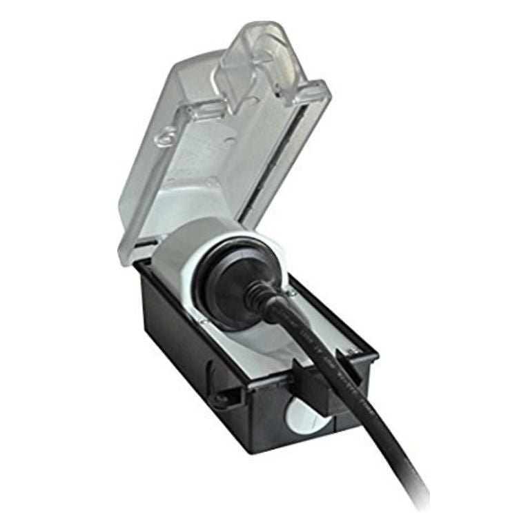 Bachmann Aussensteckdose 9015 – 85 × 185 mm, Polycarbonat, Schwarz/Transparent, IP44, abschliessbar, 1er-Pack