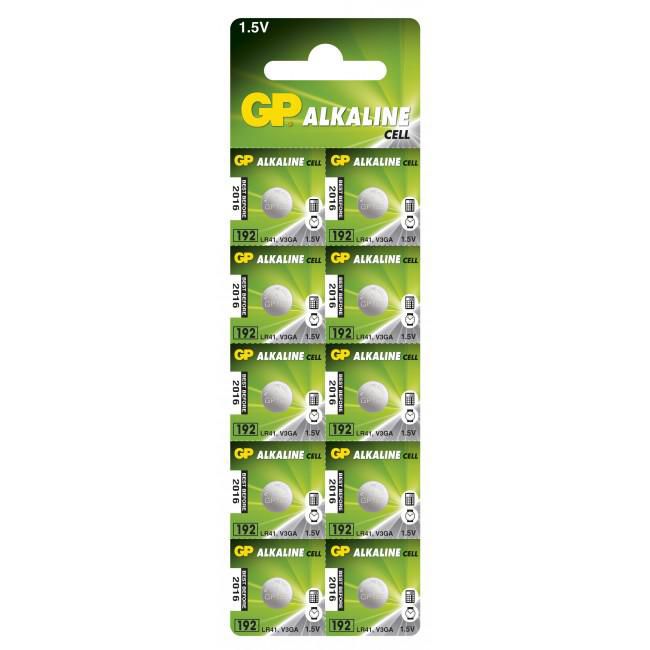 GP Batteries Knopfzellen LR41, Alkaline, 1,5 V – 10 Stk.