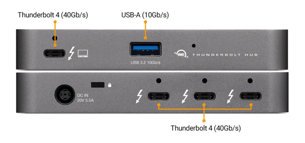 OWCTB4HUB5P Thunderbolt-Hub – Thunderbolt 4, 1× USB-A, 4× TB4, für Windows/Mac