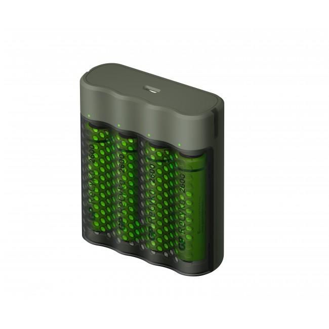 GP Batteries M451/270AAHCE-2WB4 Batterieladegerät 4× – für NiMH AA/AAA – inkl. 4× AA 2600 mAh