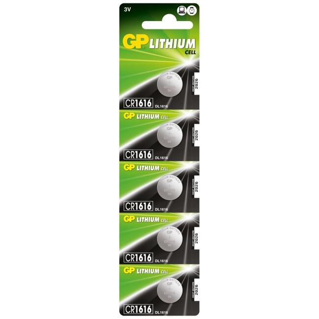 GP Batteries Knopfzellen CR1616, Lithium-Mangandioxid, 3 V – 5 Stk.
