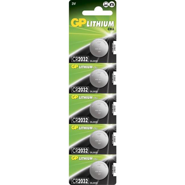GP Batteries Knopfzellen CR2032, Lithium-Mangandioxid, 3 V – 5 Stk.
