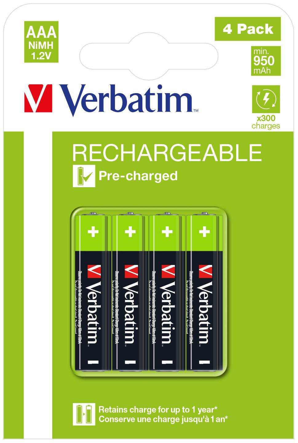 Verbatim AAA Akkus – NiMH, 950 mAh, 1,2 V – 4 Stk.