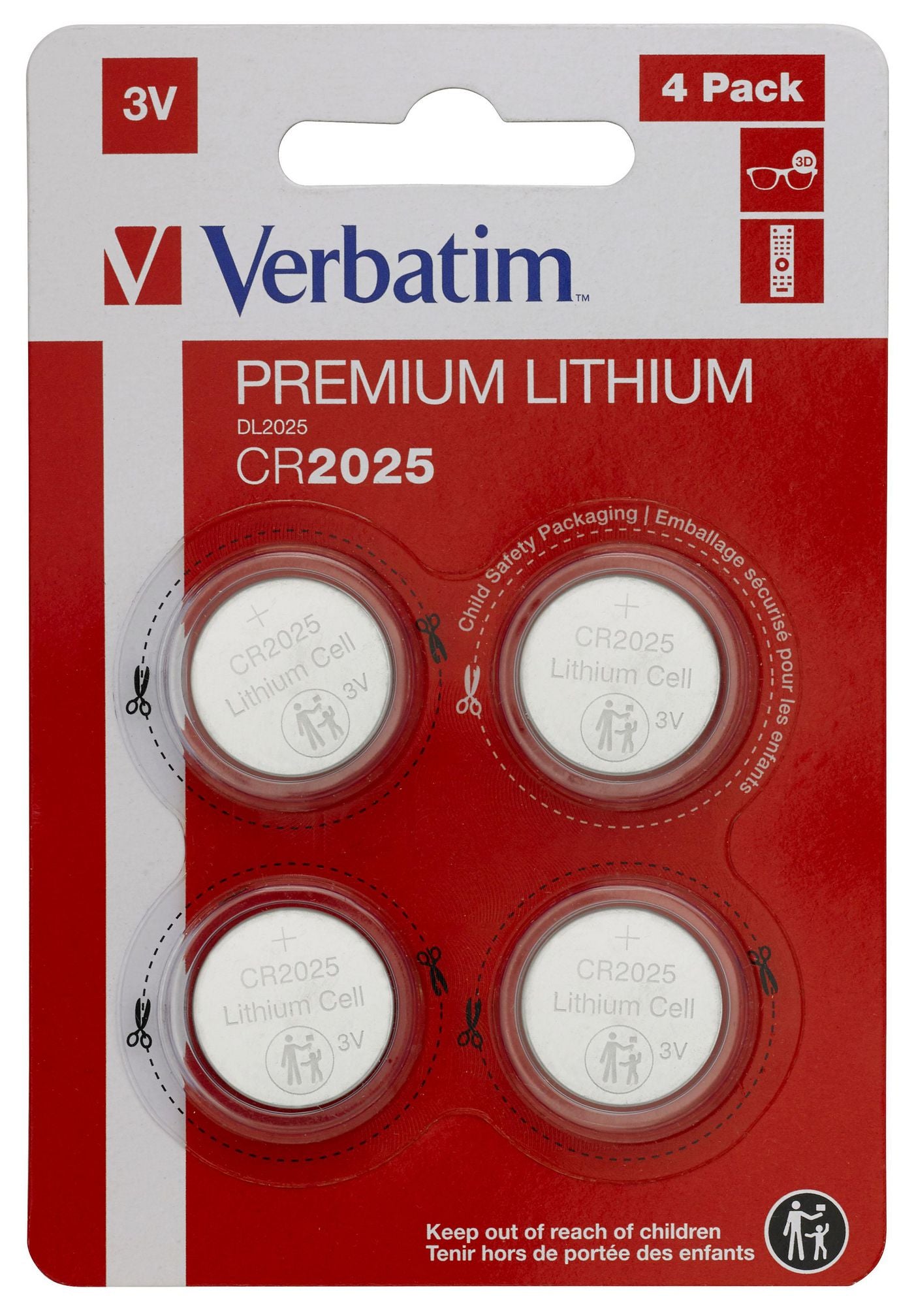 Verbatim Knopfzellen CR2025, Lithium, 3 V – 4 Stk.