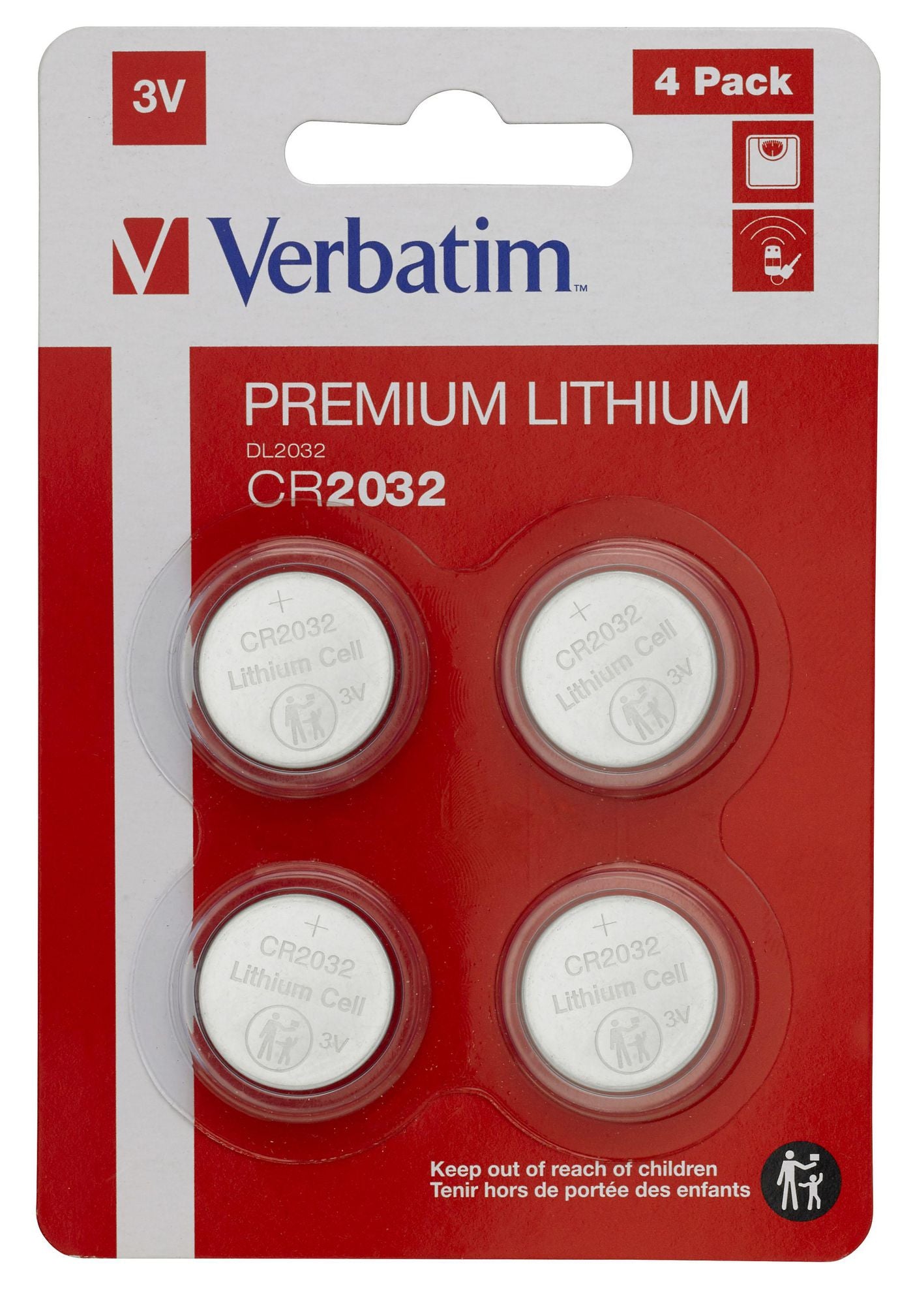 Verbatim Knopfzellen CR2032, Lithium, 3 V – 4 Stk.