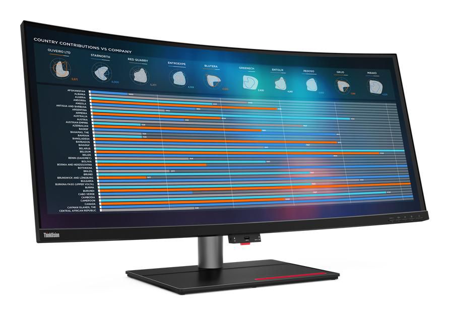 Lenovo ThinkVision P40w-20 – Monitor, 39,7", KVM, USB-C, Gebogen, VESA 100 × 100, 200 × 100, Schwarz