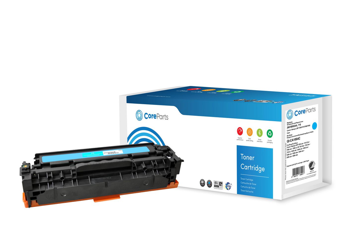 CoreParts Canon 718 (2661B002AA) Cyan-Toner – Original – 2'900 Seiten – für Canon I-Sensys LBP-7200/7210/7660 und andere