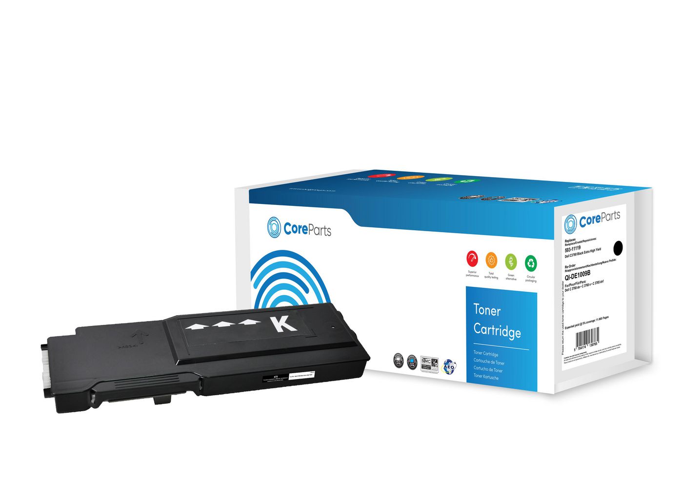 CoreParts 593-11119 Schwarzer Toner – Kompatibel – 11'000 Seiten – für Dell C3760dn/C3760n/C3765dnf